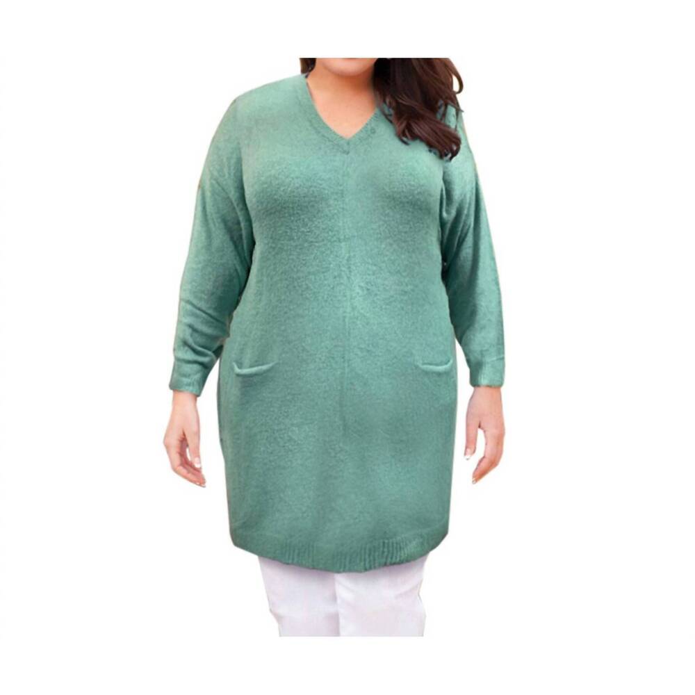 NEW ON THE PLUS SIDE pullover pocket sweater dress - plus size in emerald green
